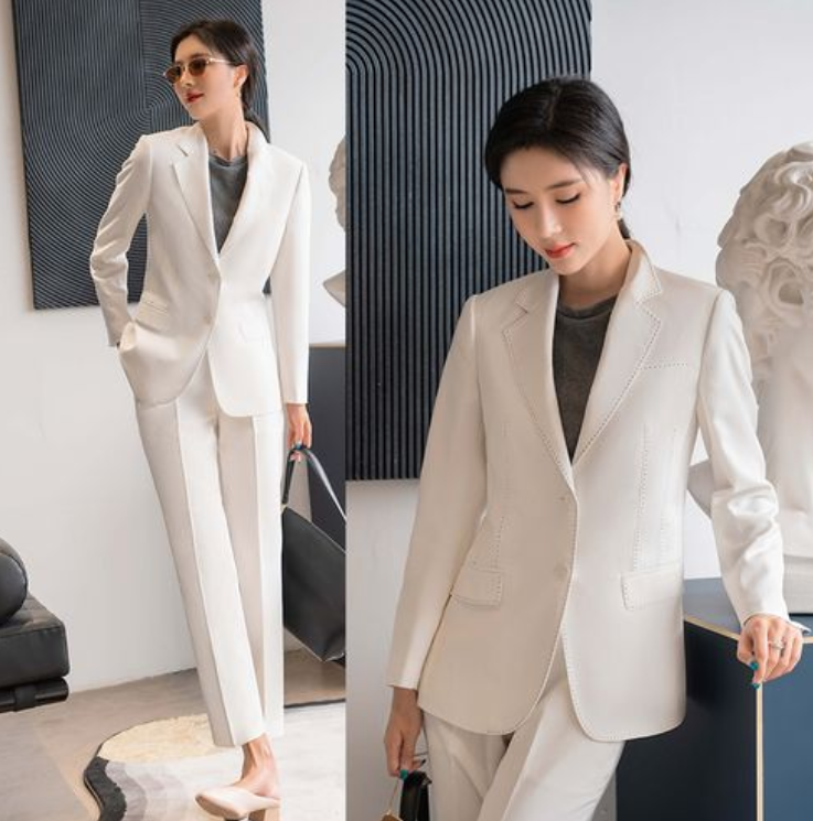 白色女士小西裝套裝，職業(yè)女士西裝氣質(zhì)高雅,果斷干練